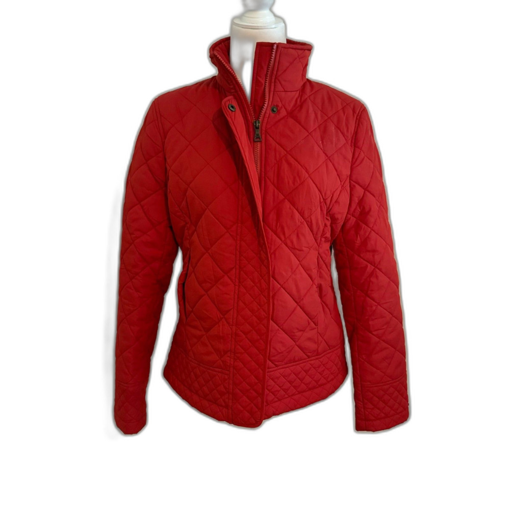Tommy Hilfiger | Red Quilted Full Zip Jacket Size Small Collared Button Coat